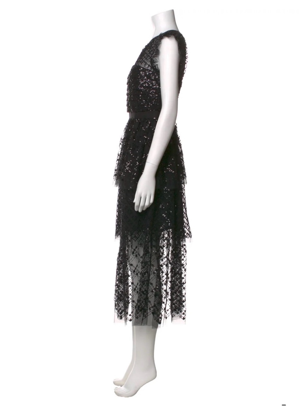 Self-Portrait Black Tiered Lace Midi Dress - Picture 2 of 3